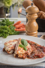 cooking healthy diet food in the home kitchen, Healthy Chicken parmesan
