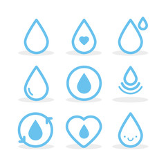 Set: Water drops. Vector illustration, flat design