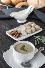 Delicious soup puree with wild mushrooms.