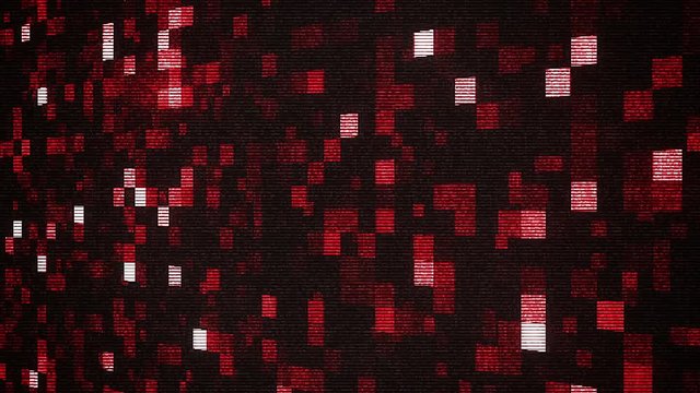 A multidimensional 3d rendering of small sparkling purple and white squares composing bright figures in the black background. The dazzling figures alter their grids in a merry way.