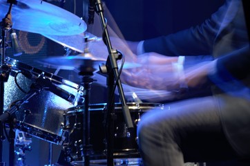 Fototapeta na wymiar Guy playing drums in a Jazz session 