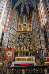 Interior of  St. Mary's Basilica in Krakow, poland