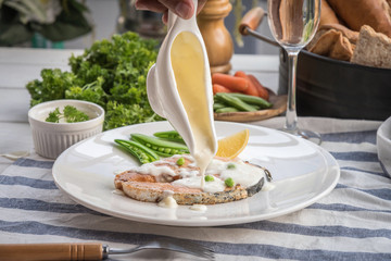 Grilled salmon steak