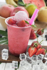 Summer refreshing healthy drink , strawberry smoothie or fresh with mint