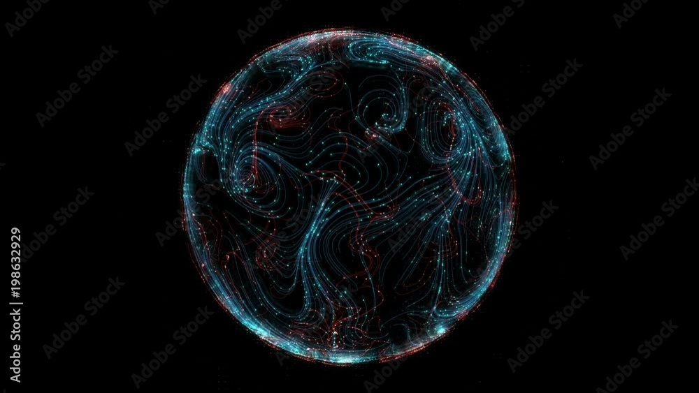 Poster 3d render abstract background. sphere with curls lines and dots. detail digital and technology conce