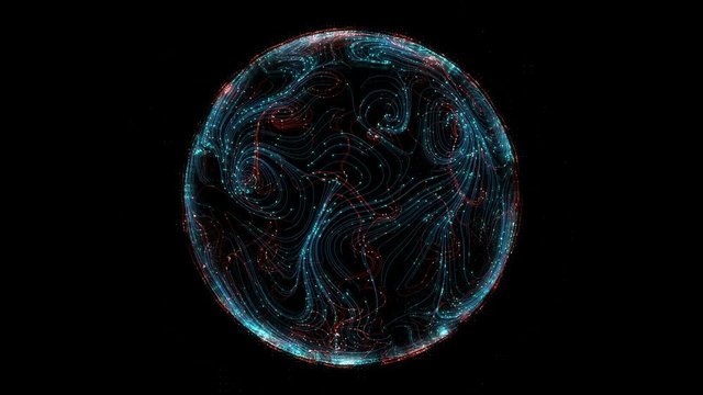 3d render abstract background. Sphere with curls lines and dots. Detail digital and technology concept.
