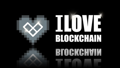 Illustration for blockchain lover. Abstract template for web and print. Creative layout with the inscription I love blockchain