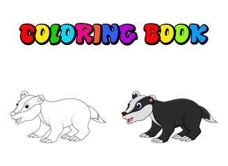 Cartoon badger coloring book isolated on white background