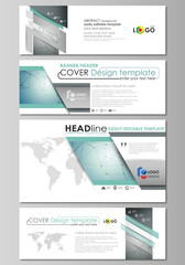 Social media and email headers set, modern banners. Abstract design template, vector layouts in popular sizes. Geometric background. Molecular structure. Scientific, medical, technology concept.