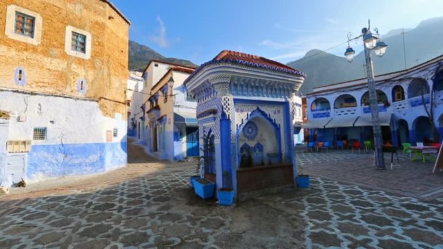 Public fountain of the Plaza El Hauta, square in medina of Chefchaouen, Morocco
