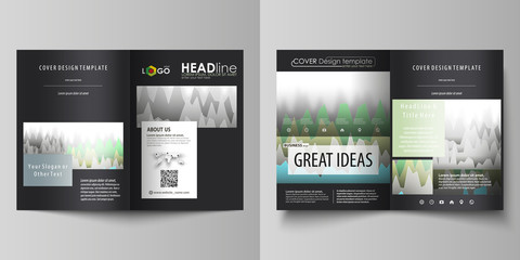 The black colored vector illustration of the editable layout of two A4 format modern covers design templates for brochure, flyer, booklet. Rows of colored diagram with peaks of different height.