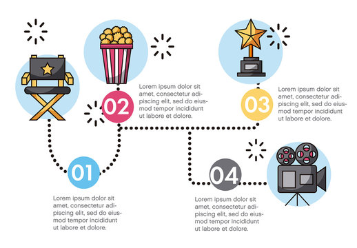 Blue Yellow Pink Popcorn Award Camera Cinema Infographic Template
