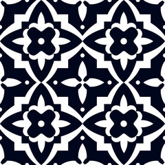 Vector oriental pattern in blue color. Tile or dutch tile style. Turkish pattern