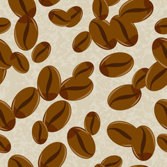 Seamless texture. realistic coffee grains on a light background. Menu. Coffee background. Advertising. Packaging. Cover. Vector illustration. Eps 10.