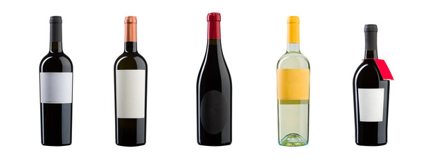 New wine bottles on white background