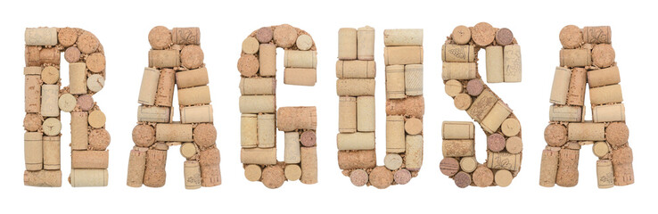 Italian province Ragusa made of wine corks Isolated on white background