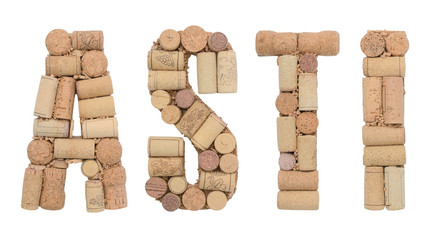 Italian province Asti made of wine corks Isolated on white background
