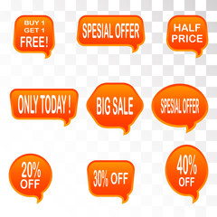 set of sale design elements isolated without a shadow. Sale. Stickers. Tags. bright discount signs. price tags. Orange tags.Vector illustration. Eps 10.