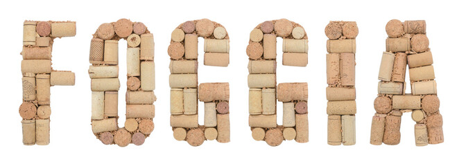 Italian province Foggia made of wine corks Isolated on white background