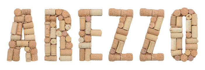 Italian province Arezzo made of wine corks Isolated on white background