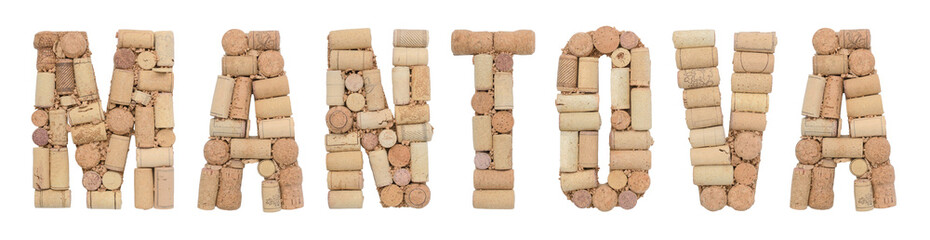 Italian province Mantova made of wine corks Isolated on white background