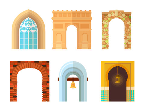 Arch Design Architecture Construction Frame Classic, Column Structure Gate Door Facade And Gateway Building Ancient Construction Vector Illustration.