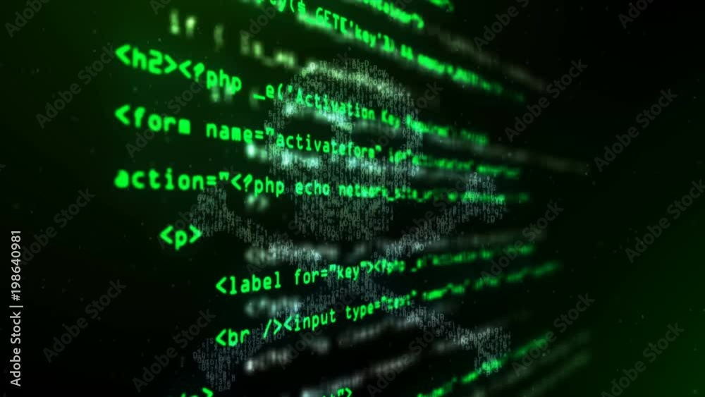 Wall mural loopable programming code running down in terminal
