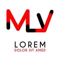 initial Letter MV with red Black and has rounded corners
