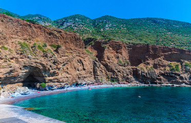 Lycodimou beach with turquoise waters in Kythera island at summer in Greece