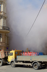 There was a breakthrough of a heating main with hot water.