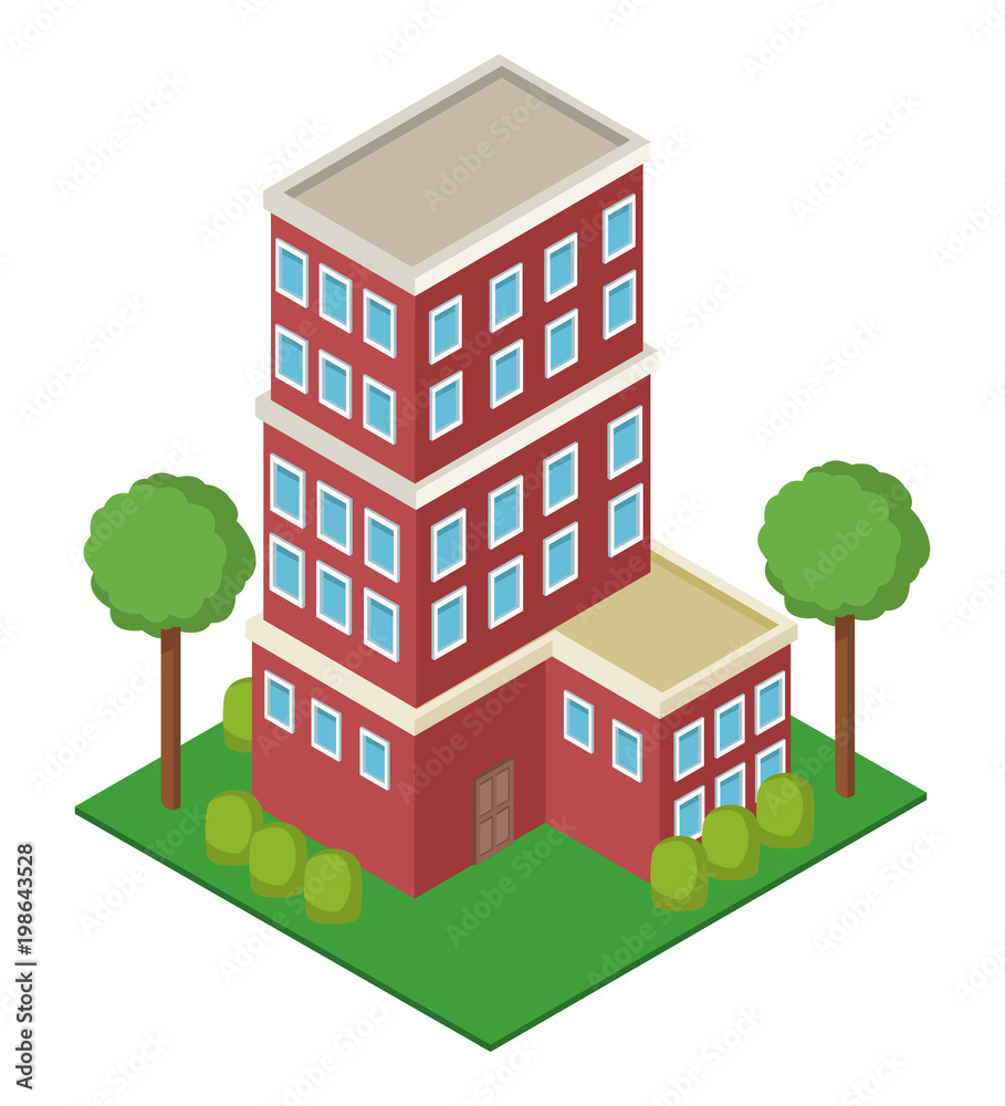 Sticker Isolmetric school building 3d vector illustration graphic design