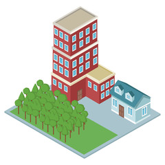Isometric residences buildings vector illustration graphic design