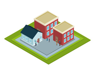 Isometric group of houses 3d vector illustration graphic design