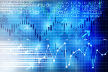 Fototapeta na wymiar Abstract stock exchange digital display panel suggesting financial market evolution of shares 