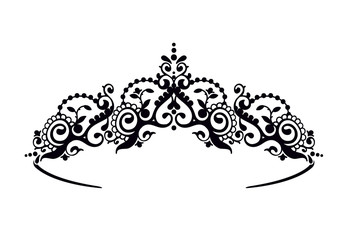 Black princess diadem on a wight background. The crown. Vector illustration. - obrazy, fototapety, plakaty