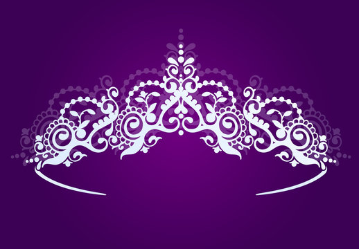Silver Princess Diadem On A Dark Background. The Pearl Crown. Vector Illustration.