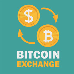 Dollar to bitcoin currency exchange. Bitcoin exchange with bitcoin coin symbol and sign of other currencies. Cryptocurrency technology. Vector illustration