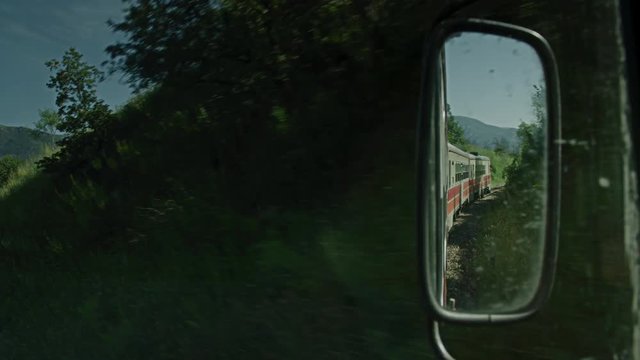 A cabin shot  of a trainride.