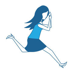 avatar businesswoman running over white background, blue shading design.  vector illustration