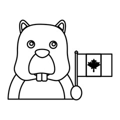 beaver mascot holding canadian flag