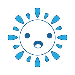 kawaii surprised sun icon over white background, blue shading design. vector ilustration