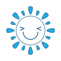 kawaii excited sun icon over white background, blue shading design.  vector illustration