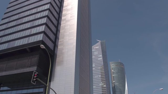 Low angle of glass towers in Madrid