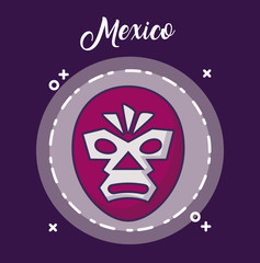 Mexico design with Mexican Wrestling Mask over circular frame and purple background, colorful design. vector illustration