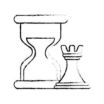 hourglass and chess tower piece strategy business vector illustration sketch