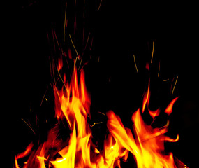 Fire with sparks on a black background