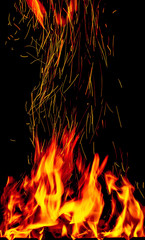 Fototapeta na wymiar Fire with sparks on a black background