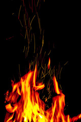 Fire with sparks on a black background