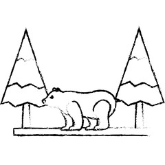 grizzly bear wildlife and pine forest side view vector illustration sketch