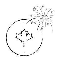 canadian flag in button and fireworks celebration vector illustration sketch